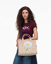 Marc Jacobs The Daisy Script Canvas Medium Tote Bag Cloud White Multi