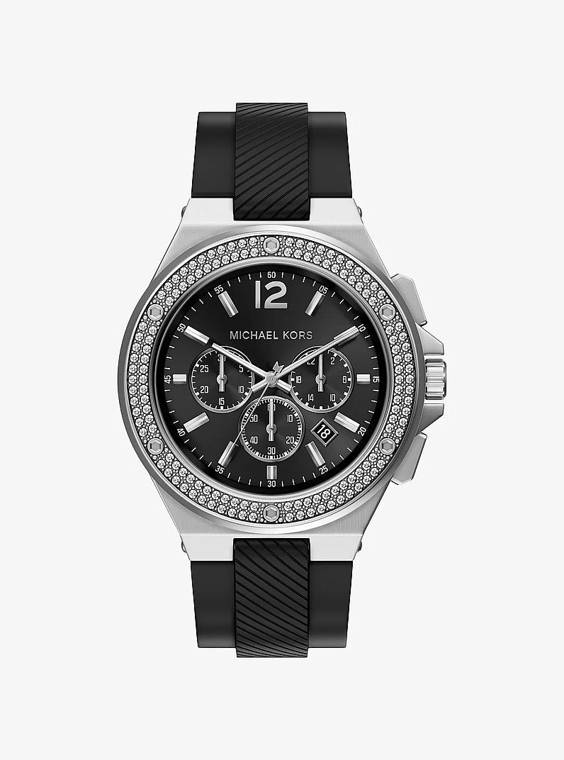 Michael Kors Oversized Lennox Pave Silver-Tone and Silicone Watch Silver