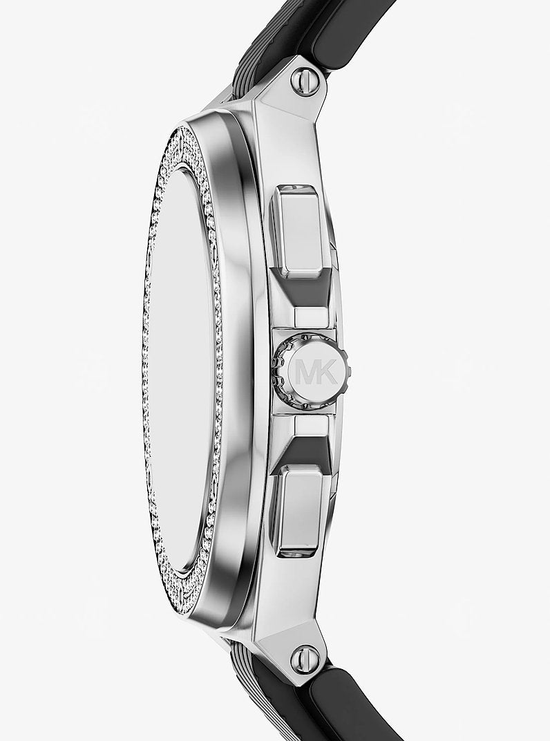 Michael Kors Oversized Lennox Pave Silver-Tone and Silicone Watch Silver