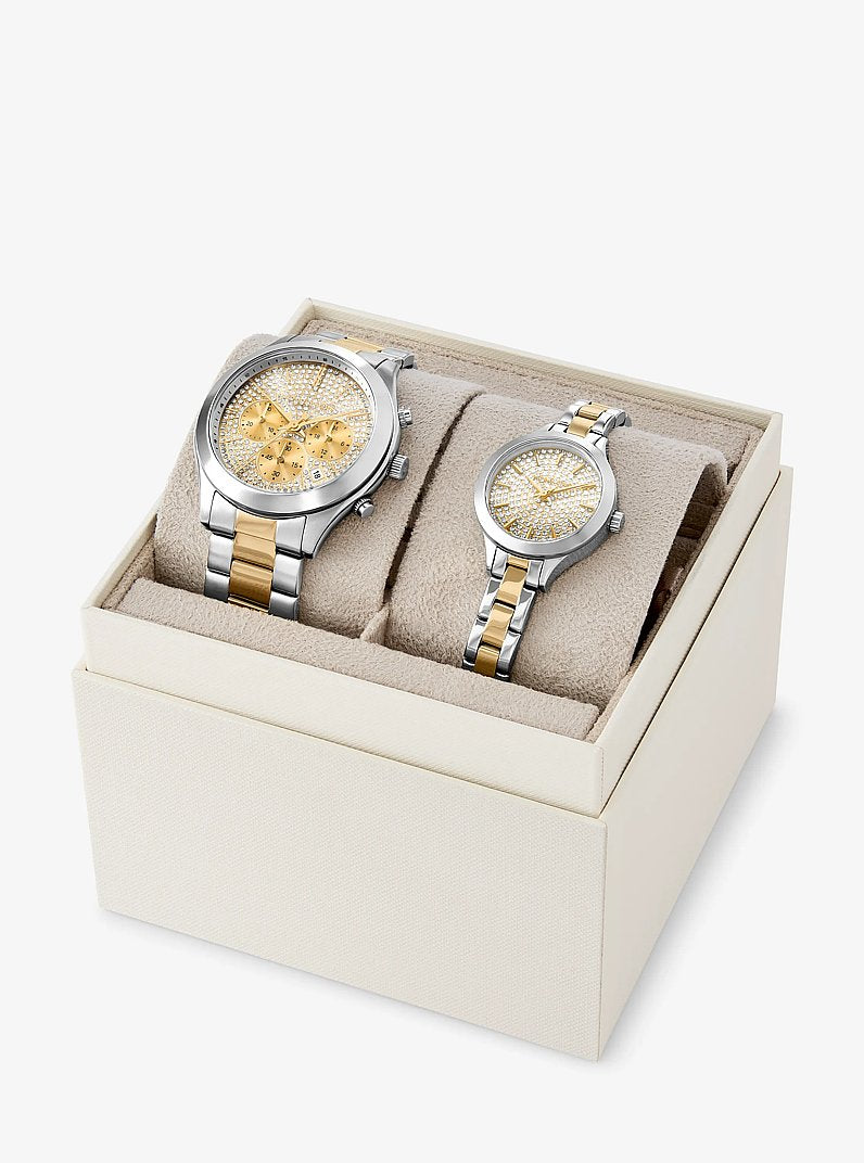 Michael Kors Aspyn His and Hers Pave Two-Tone Watch Set Two Tone