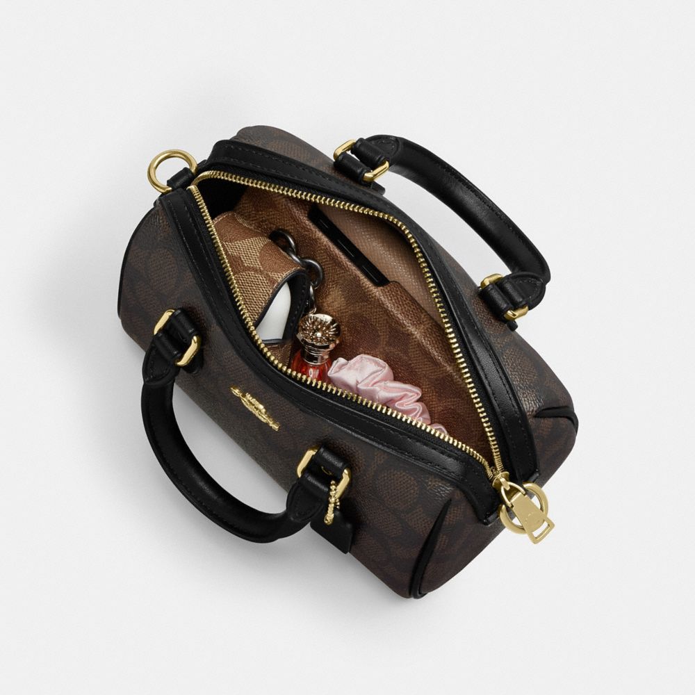 Coach Mini Rowan Crossbody Bag In Signature Leather Gold Oat