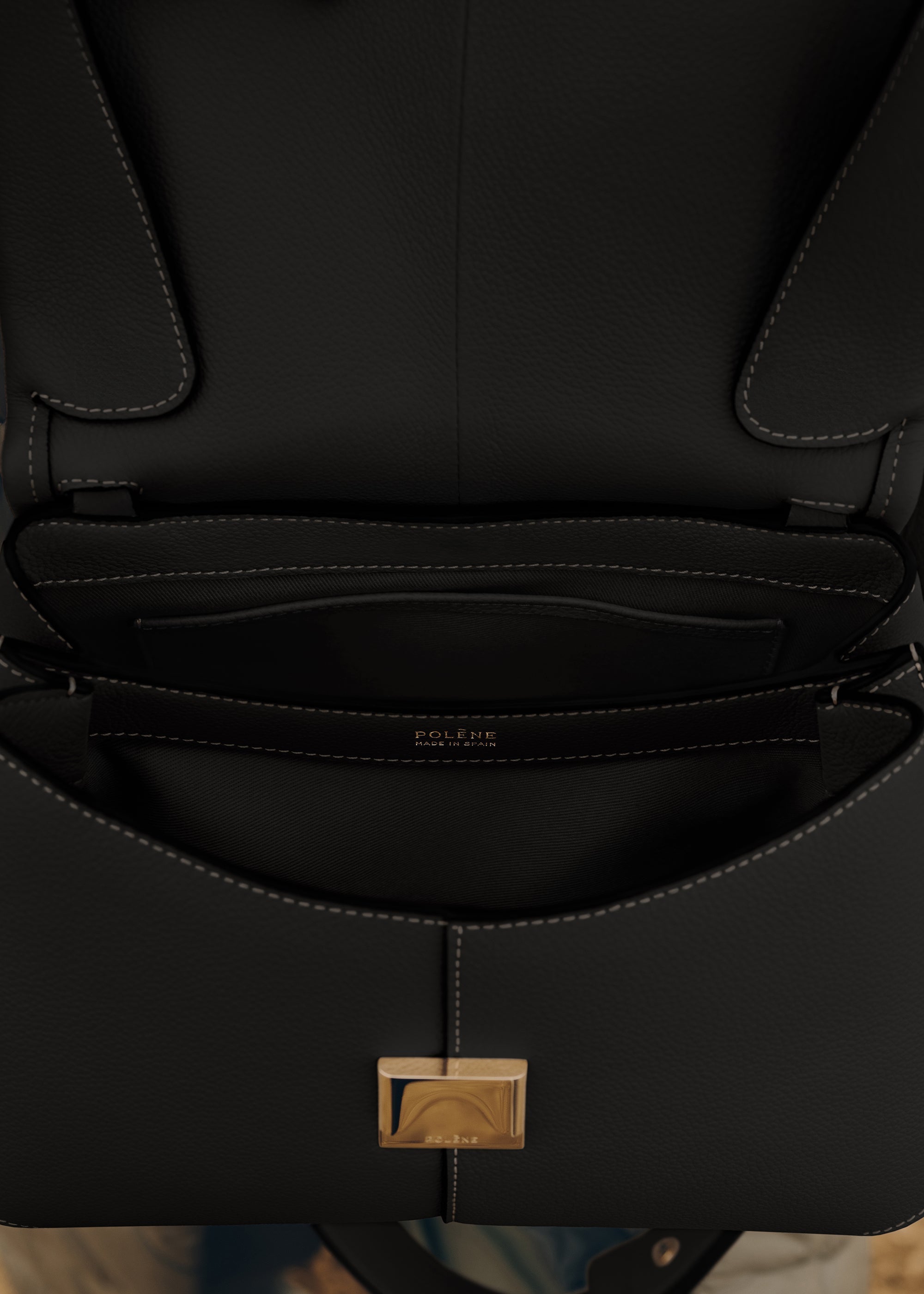 Polene Mokki Textured Black with Ecru Stitching