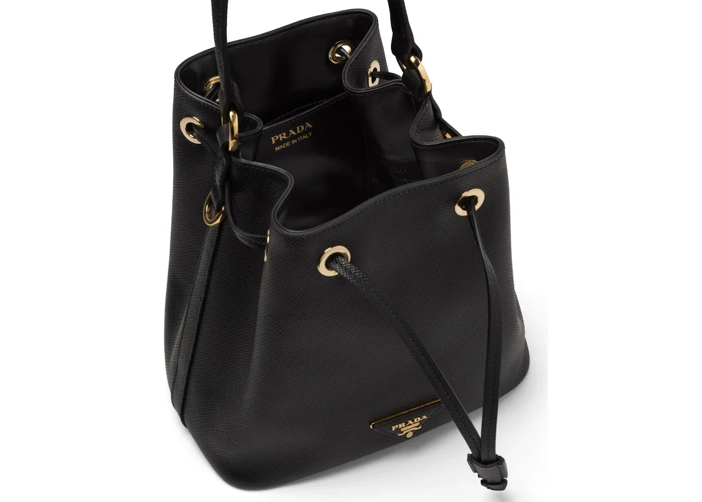 prada bucket bag saffiano leather gold-tone black