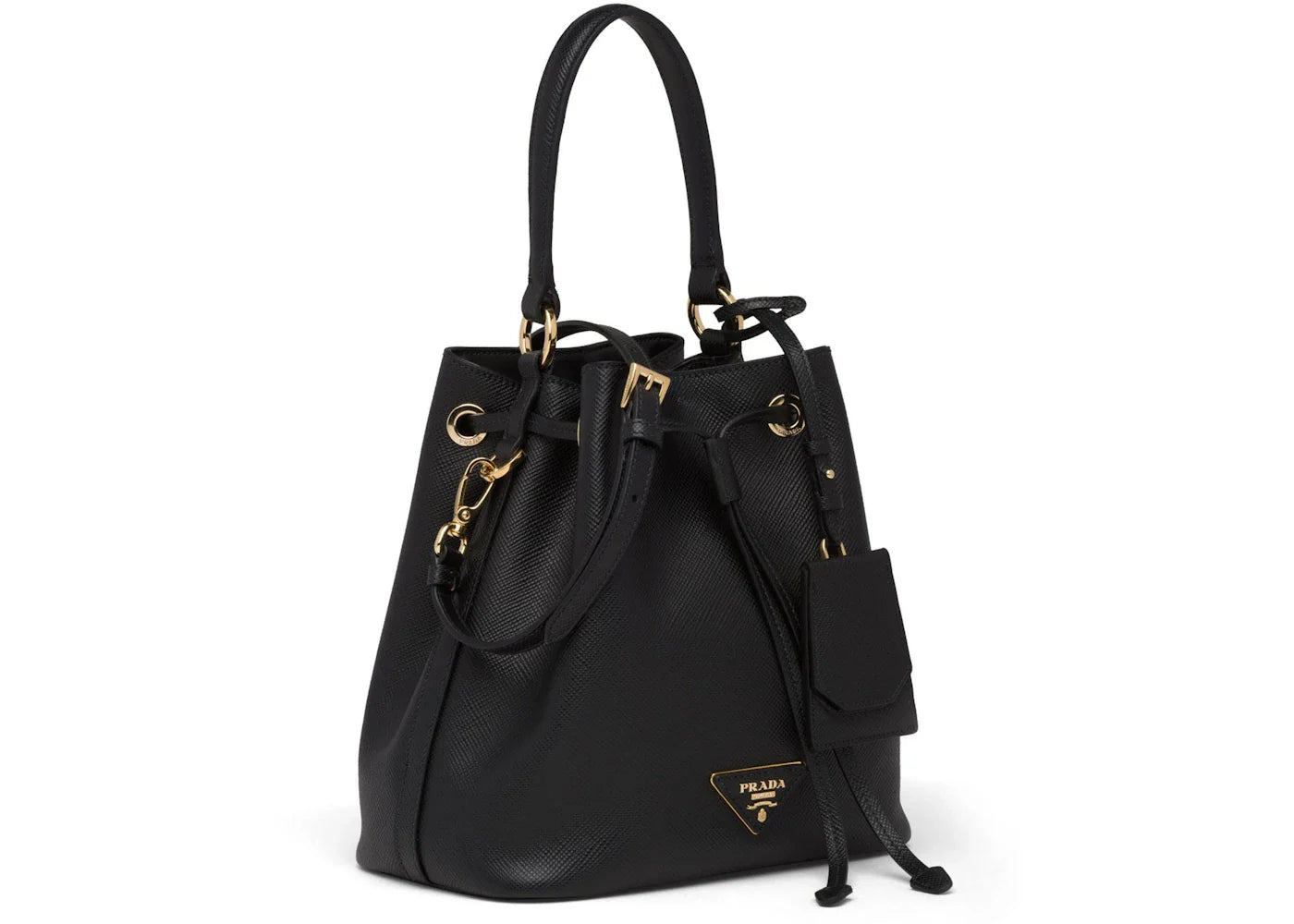 prada bucket bag saffiano leather gold-tone black