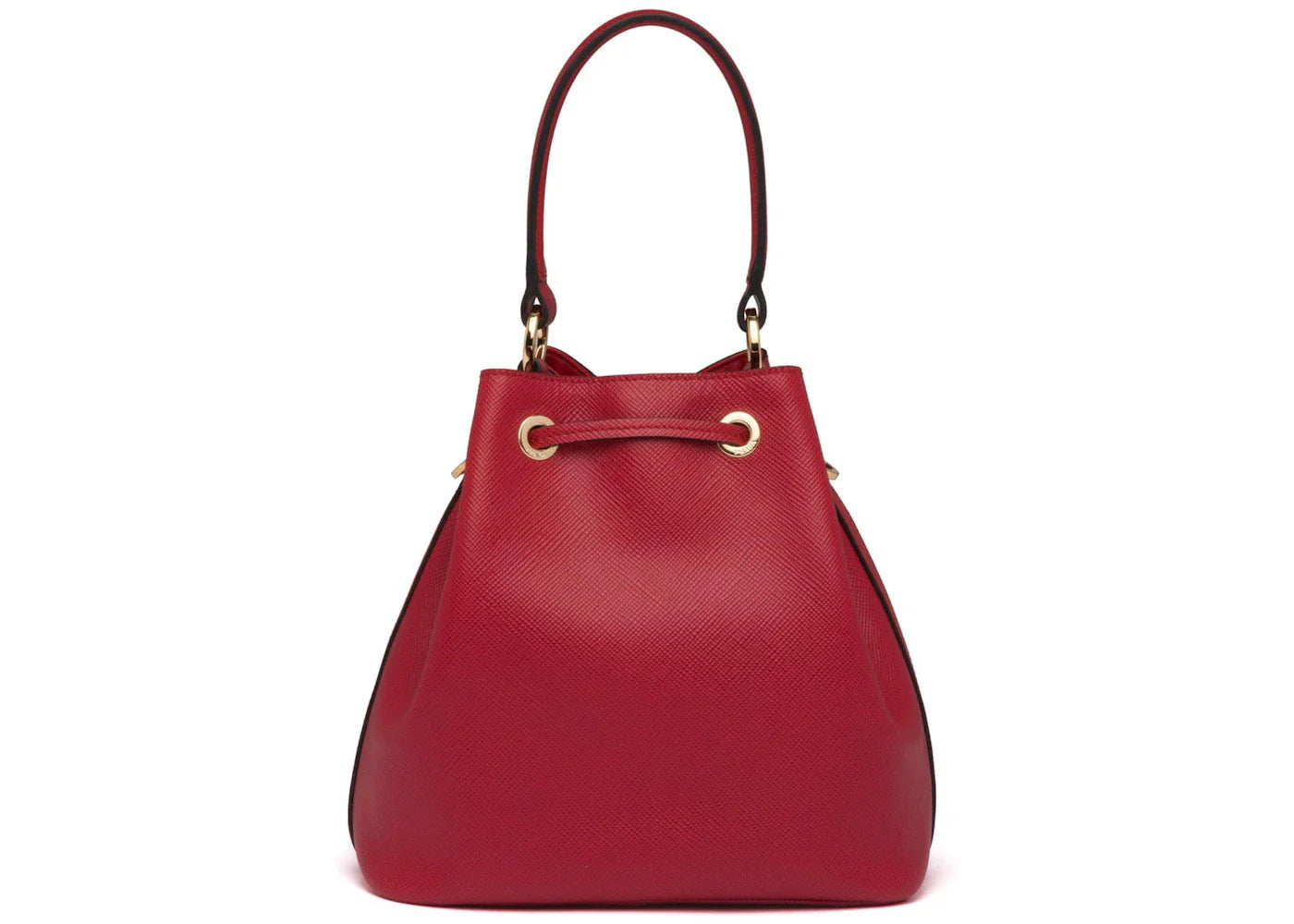 prada bucket bag saffiano leather gold-tone red