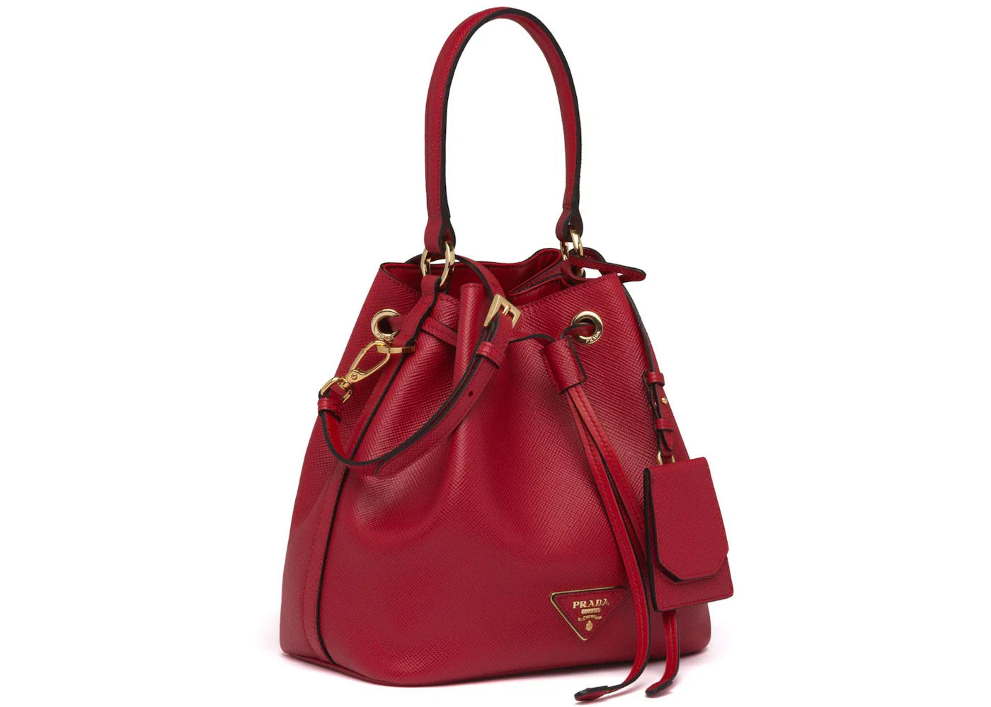 Prada Bucket Bag Saffiano Leather Gold-Tone Red