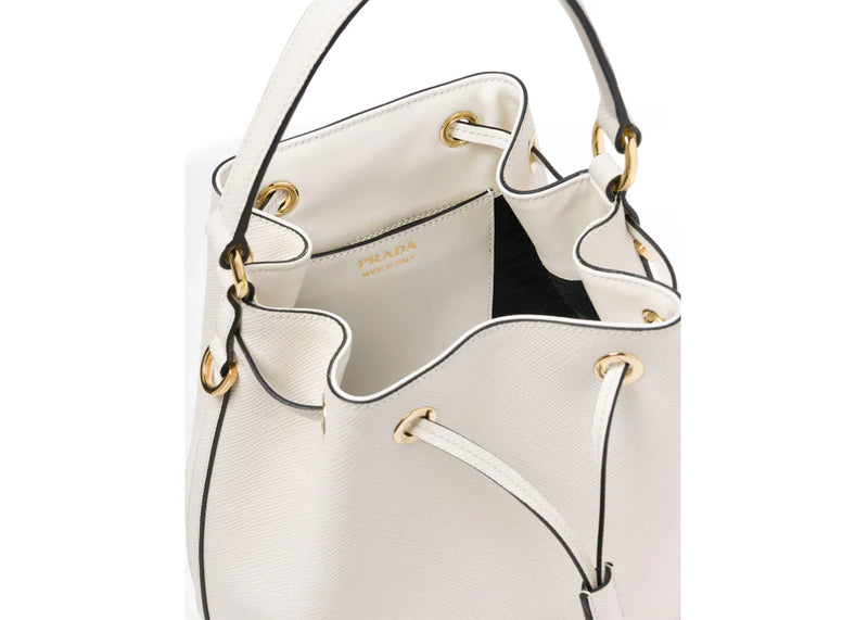 prada bucket bag saffiano leather gold-tone white