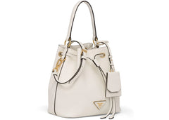prada bucket bag saffiano leather gold-tone white