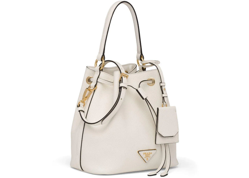 prada bucket bag saffiano leather gold-tone white