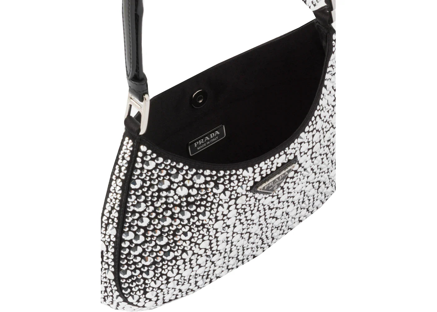 prada cleo satin bag with appliques metal