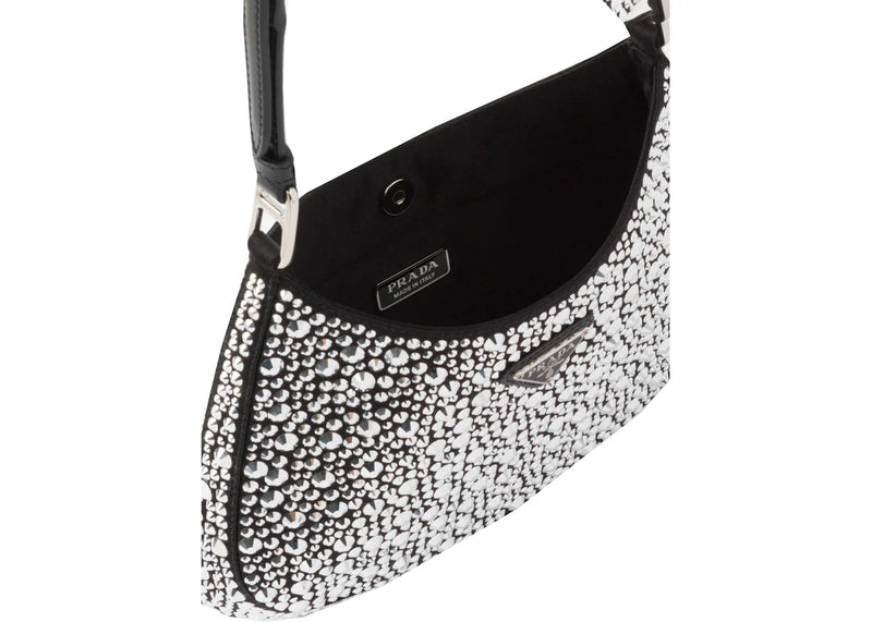 prada cleo satin bag with appliques metal