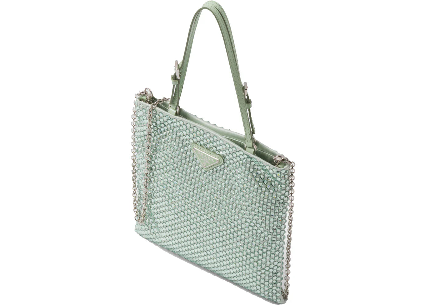prada embellished satin handbag aqua