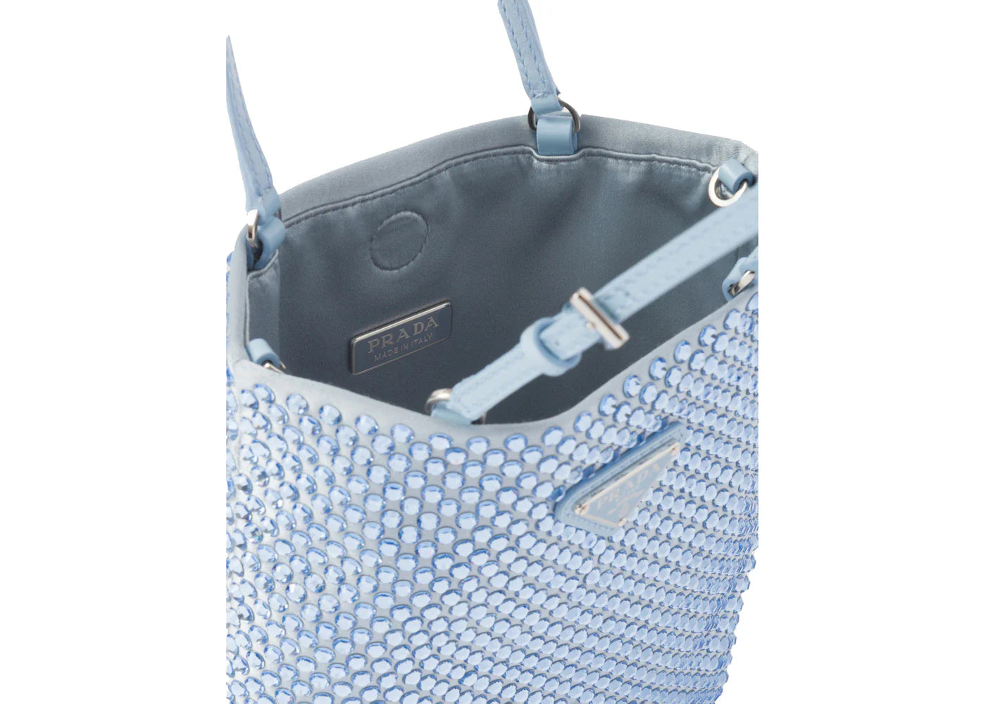prada embellished satin handbag celeste
