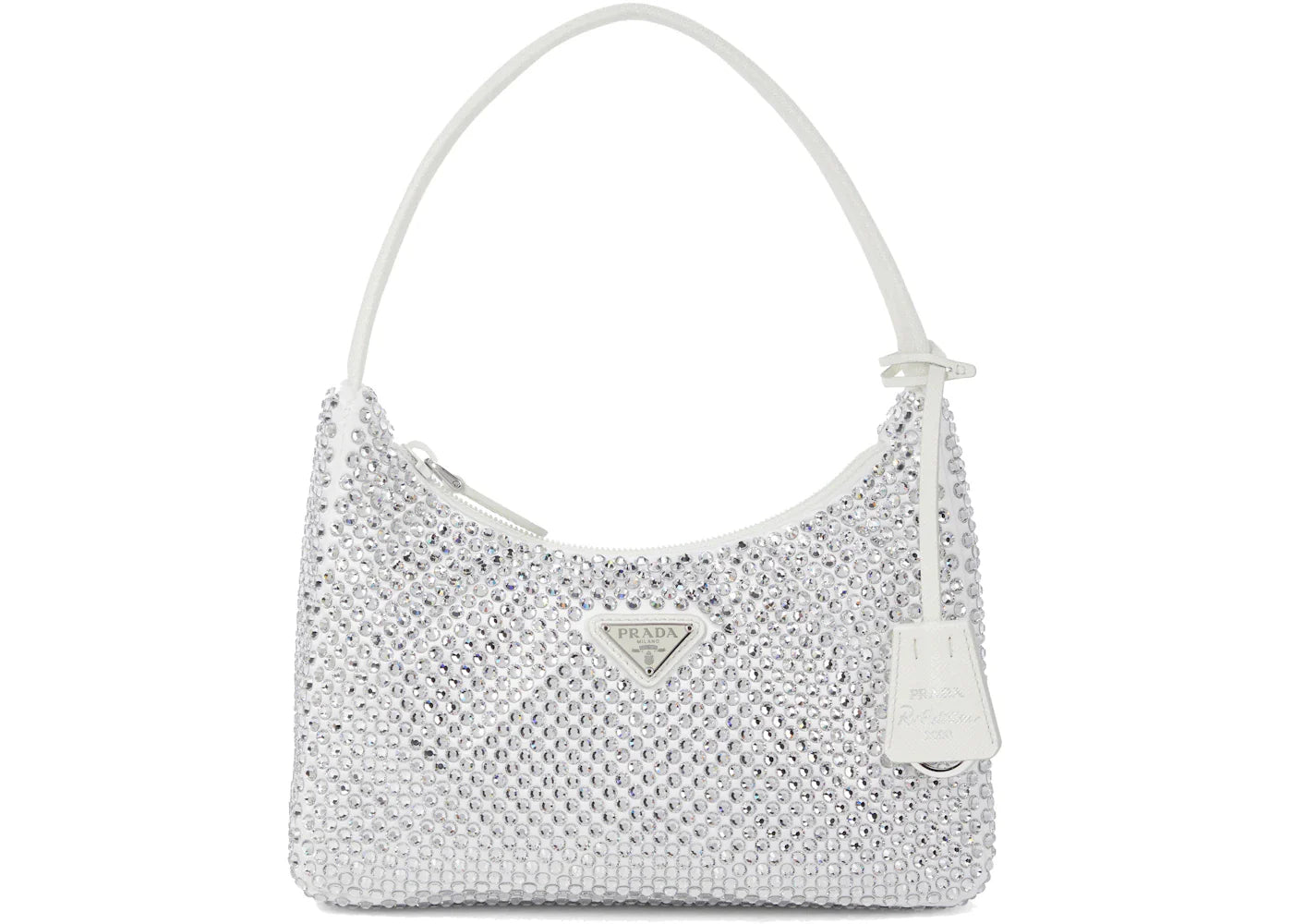 prada re-edition 2000 crystal mini bag white