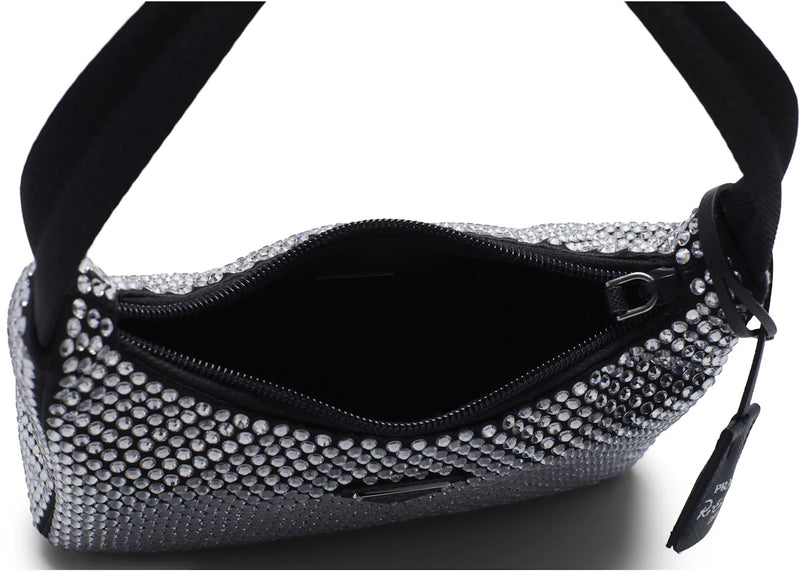 prada re-edition 2000 crystal mini bag black