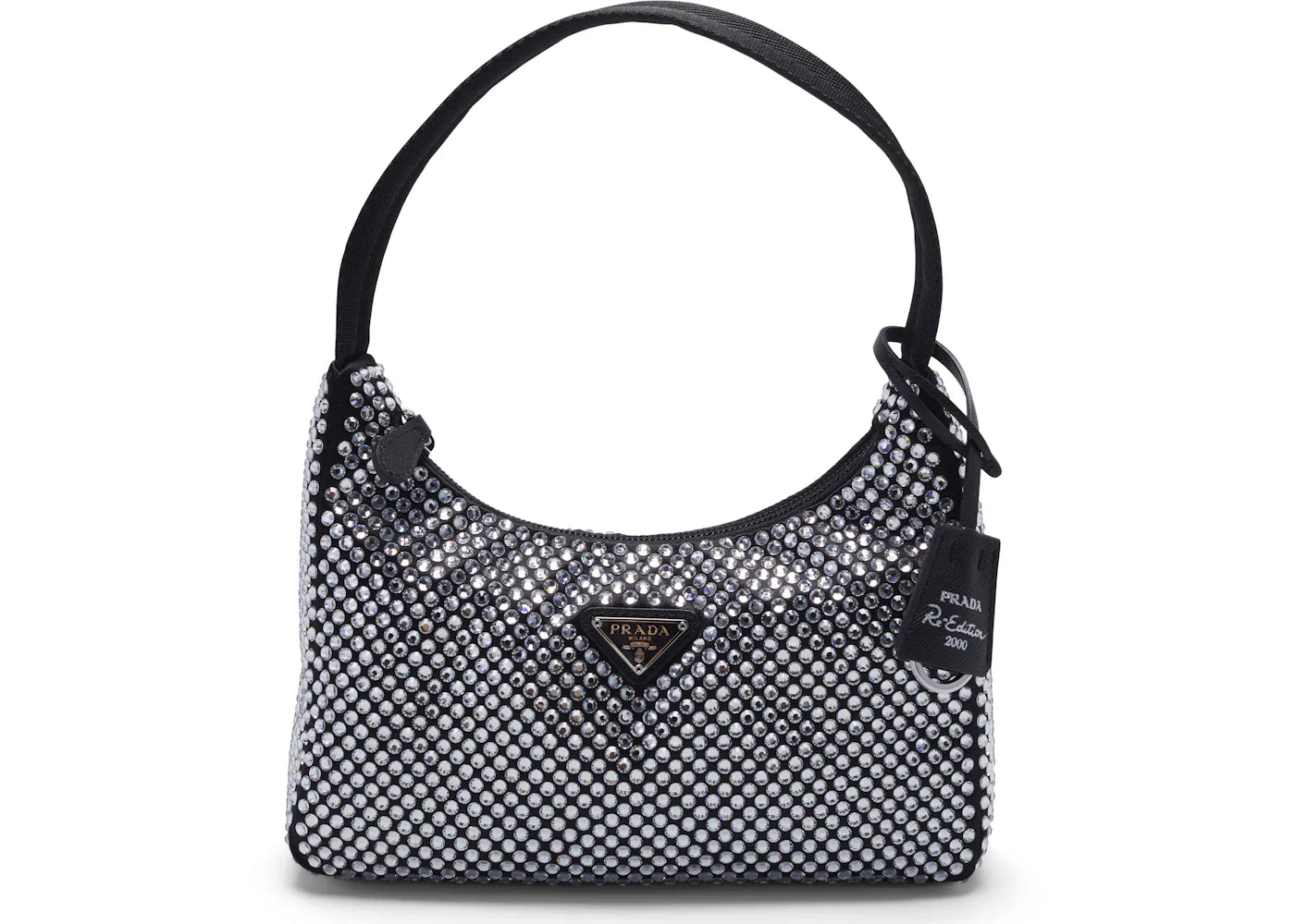 prada re-edition 2000 crystal mini bag black