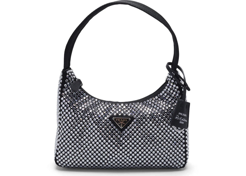 prada re-edition 2000 crystal mini bag black