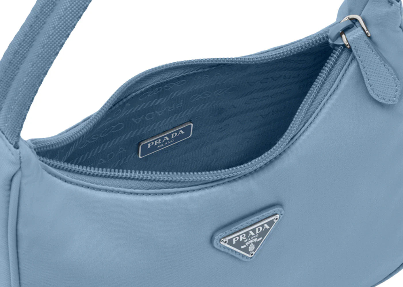 prada re-edition 2000 re-nylon mini bag celeste
