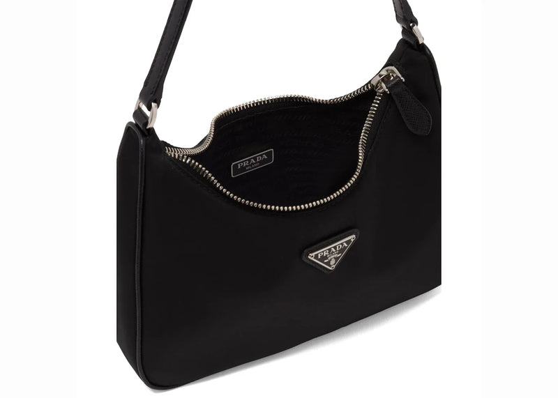 prada re-edition 2005 mini bag nylon saffiano leather strap black
