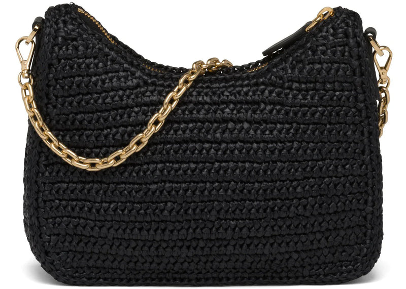 prada re-edition 2005 raffia bag black