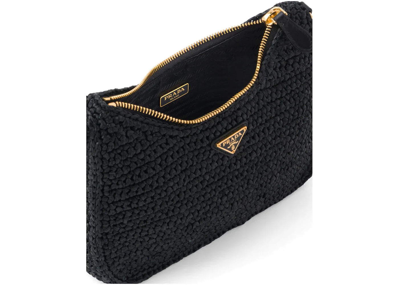 prada re-edition 2005 raffia bag black