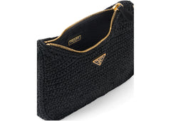 prada re-edition 2005 raffia bag black