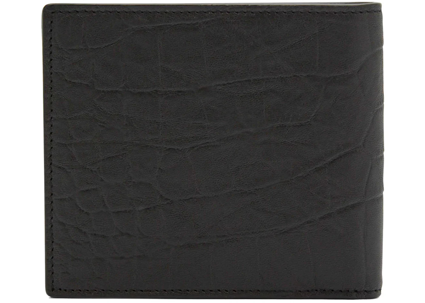 Saint Laurent Monogram Croc-Embossed Leather Bi-Fold Wallet Black