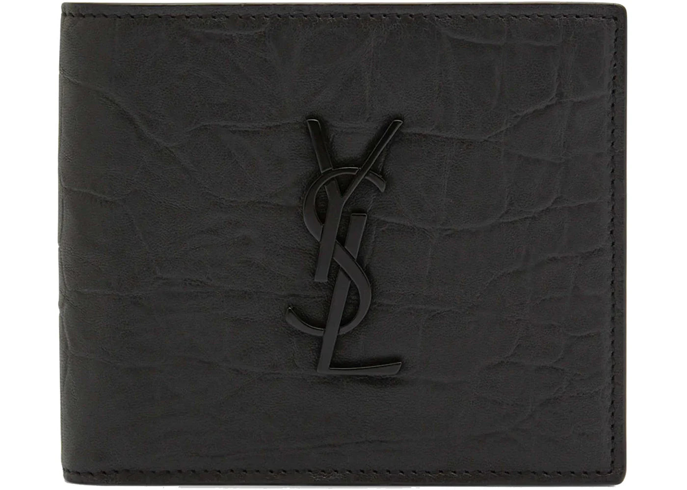 Saint Laurent Monogram Croc-Embossed Leather Bi-Fold Wallet Black