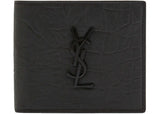 Saint Laurent Monogram Croc-Embossed Leather Bi-Fold Wallet Black