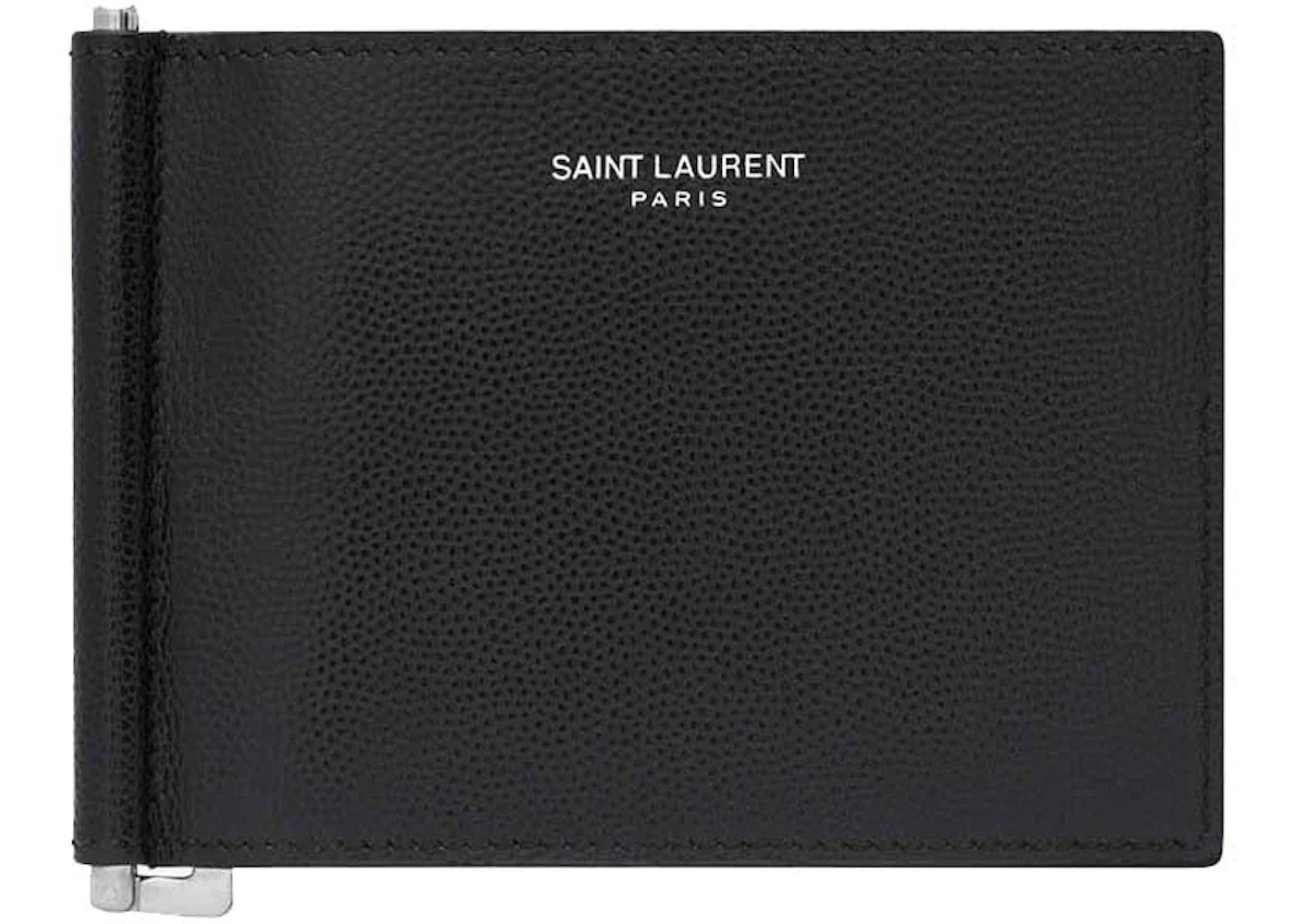 Saint Laurent Paris Bill Clip Wallet In Grain De Poudre Embossed Leather Black