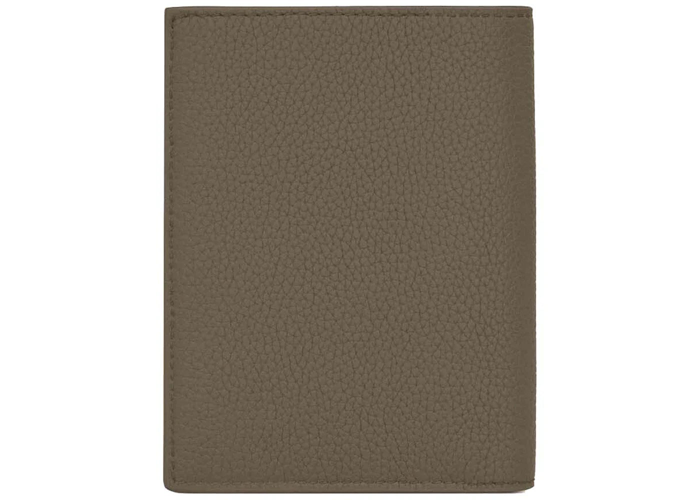 Saint Laurent Tiny Cassandre Credit Card Wallet In Grained Leather Dark Khaki
