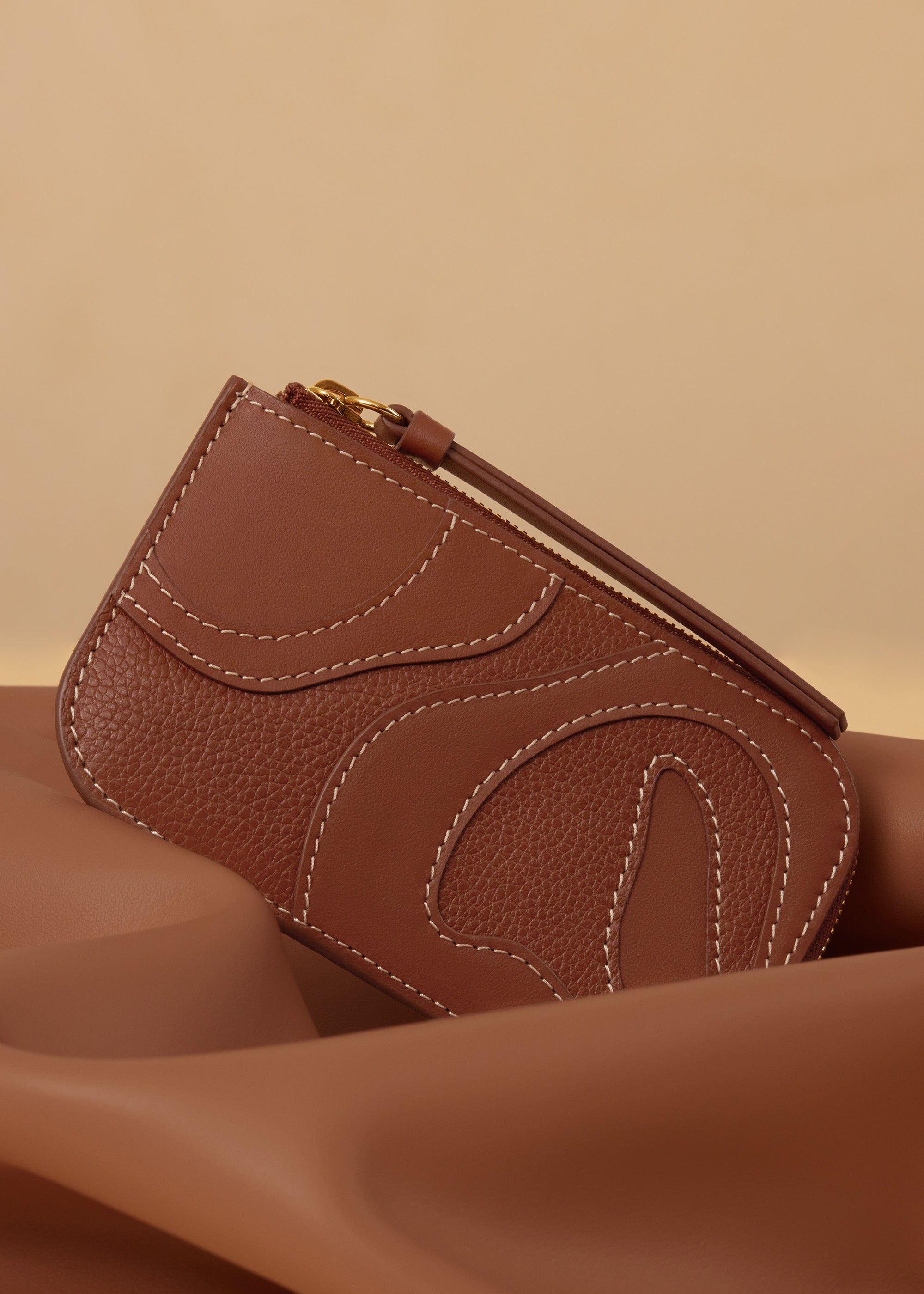 Polene Atla Card Holder - Duo Cognac