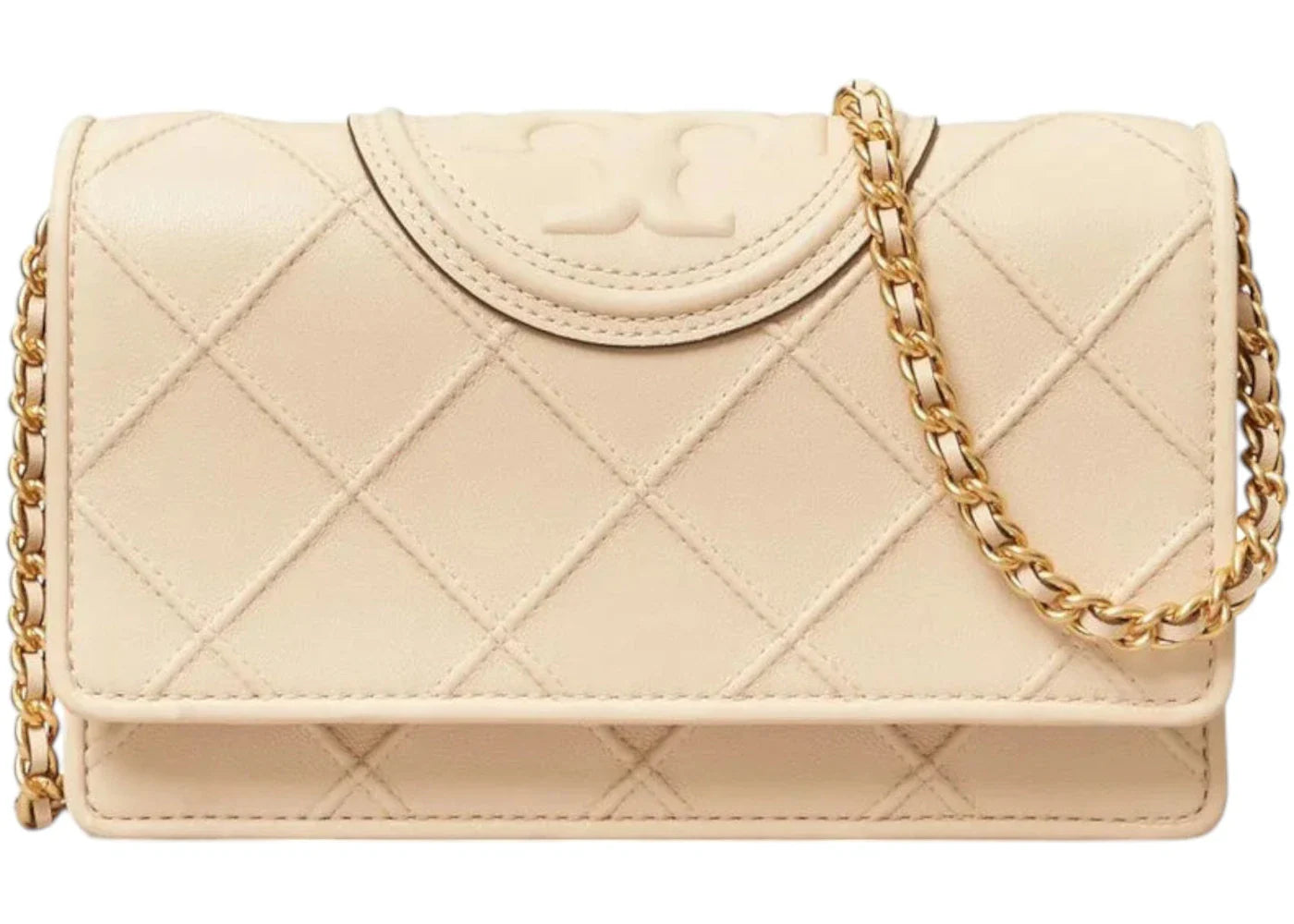 Tory Burch Fleming Chain Wallet New Cream