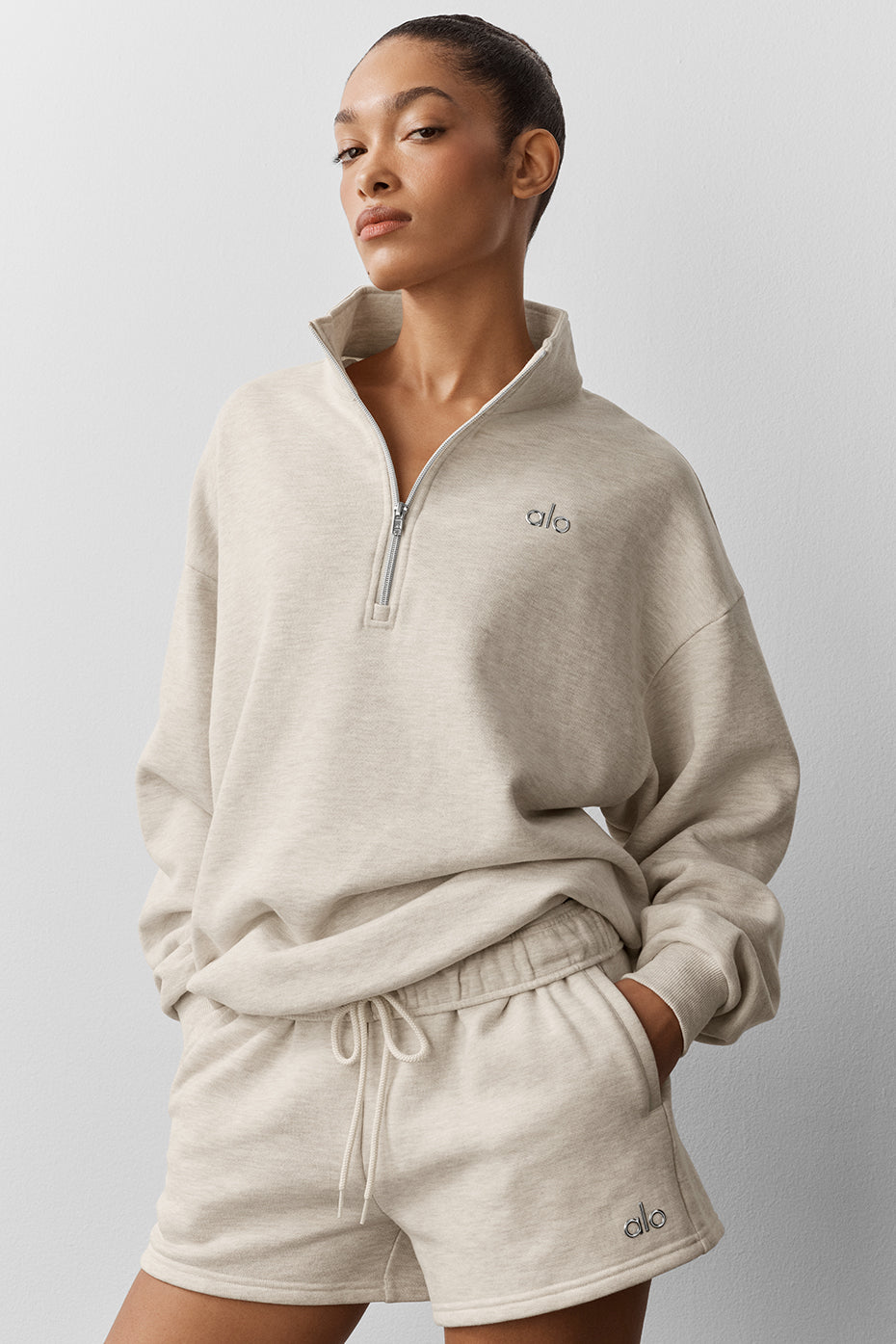 Alo Yoga Accolade 1/4 Zip Pullover - Oatmeal Heather