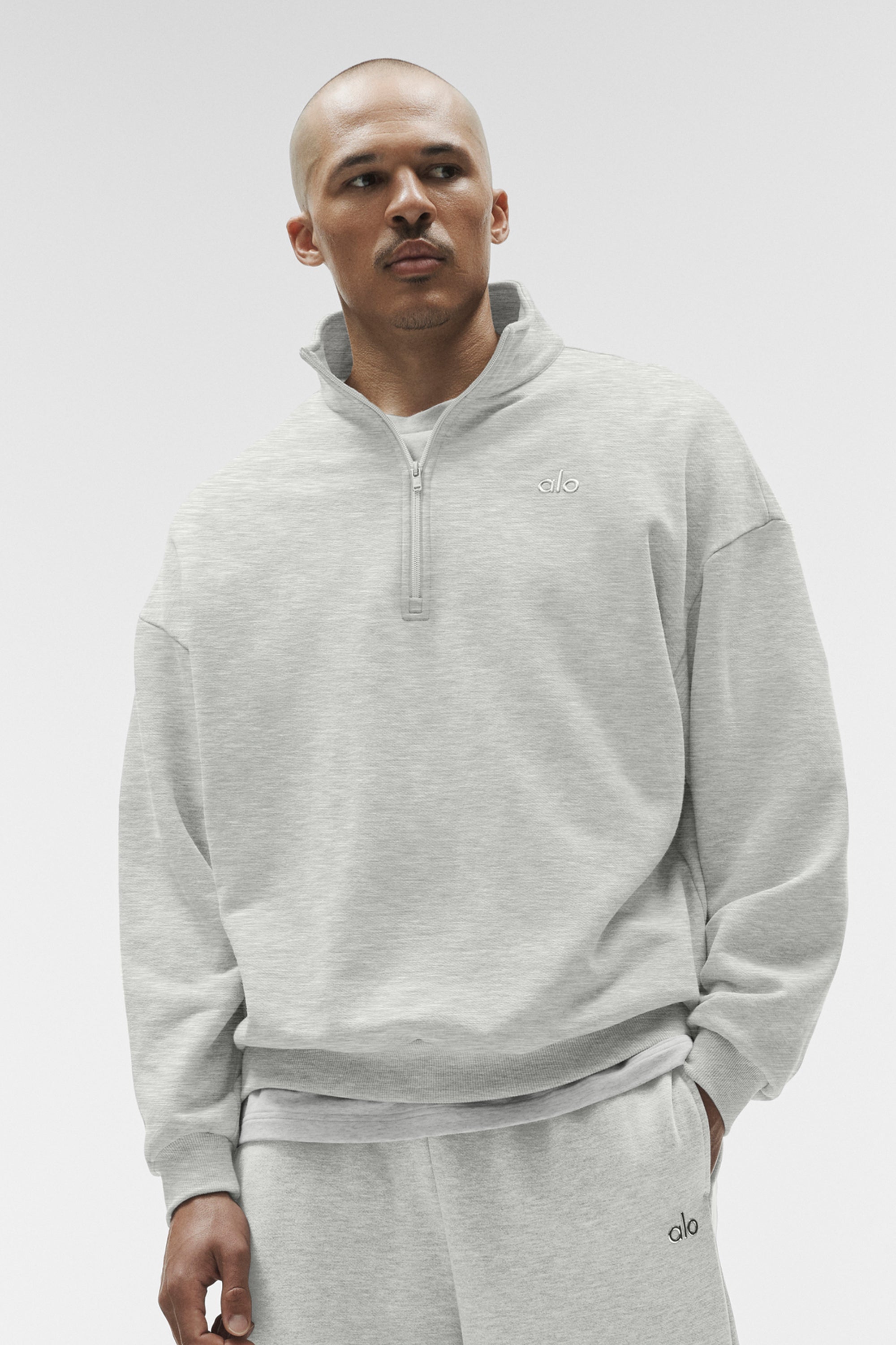 Alo Yoga Accolade 1/4 Zip Pullover - White Heather
