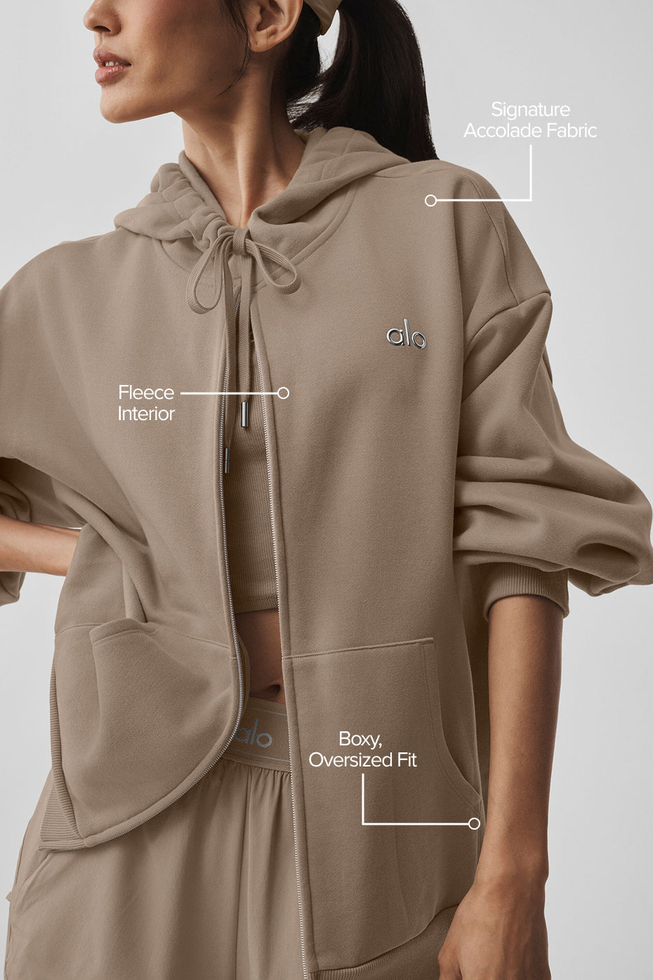Alo Yoga Accolade Full Zip Hoodie - Gravel