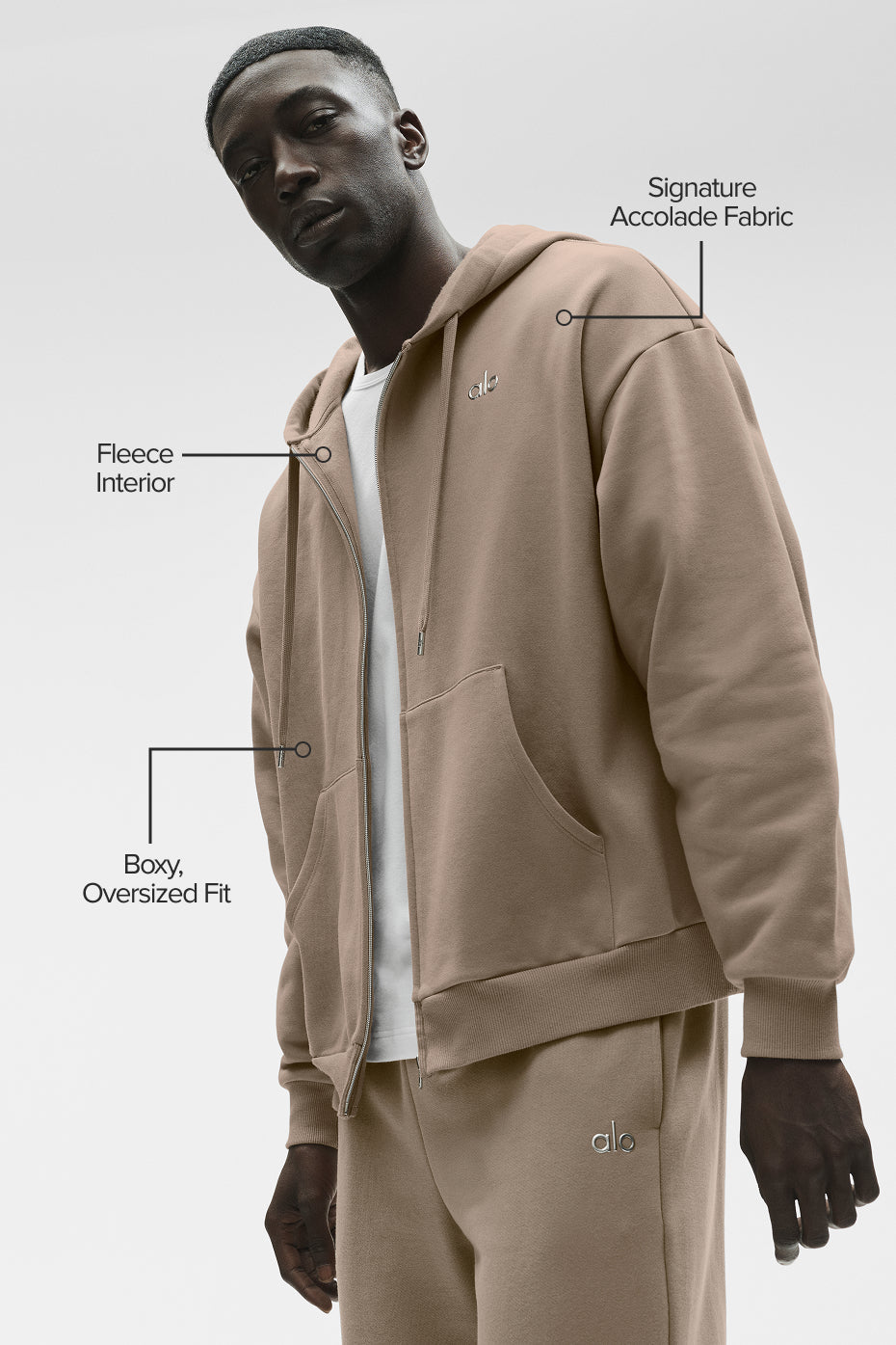 Alo Yoga Accolade Full Zip Hoodie - Gravel