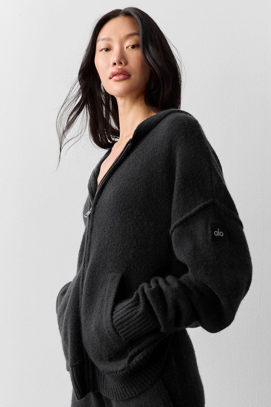 Alo Yoga Wool Cashmere New Class Full Zip Hoodie - Black