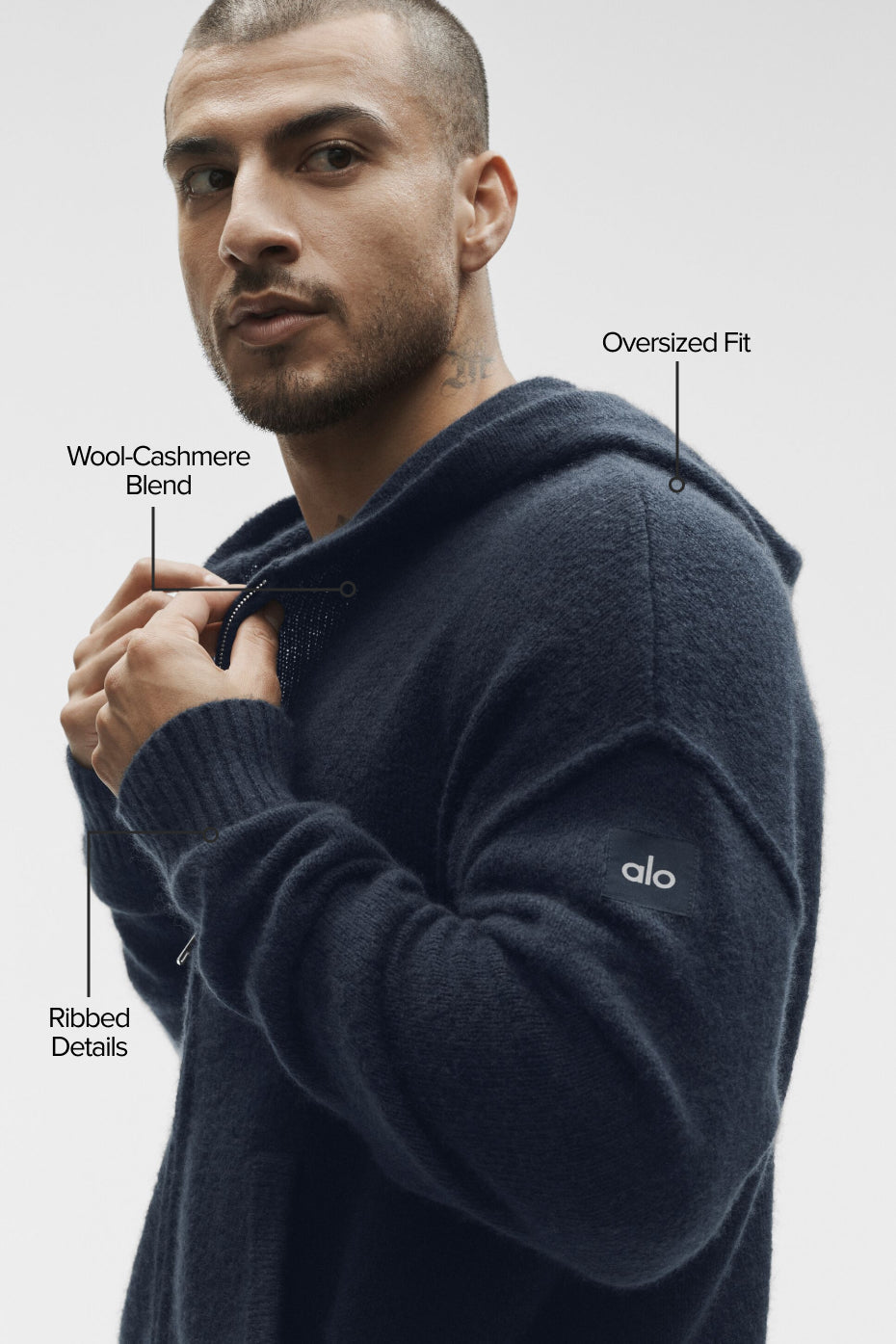 Alo Yoga Wool Cashmere New Class Full Zip Hoodie - Navy