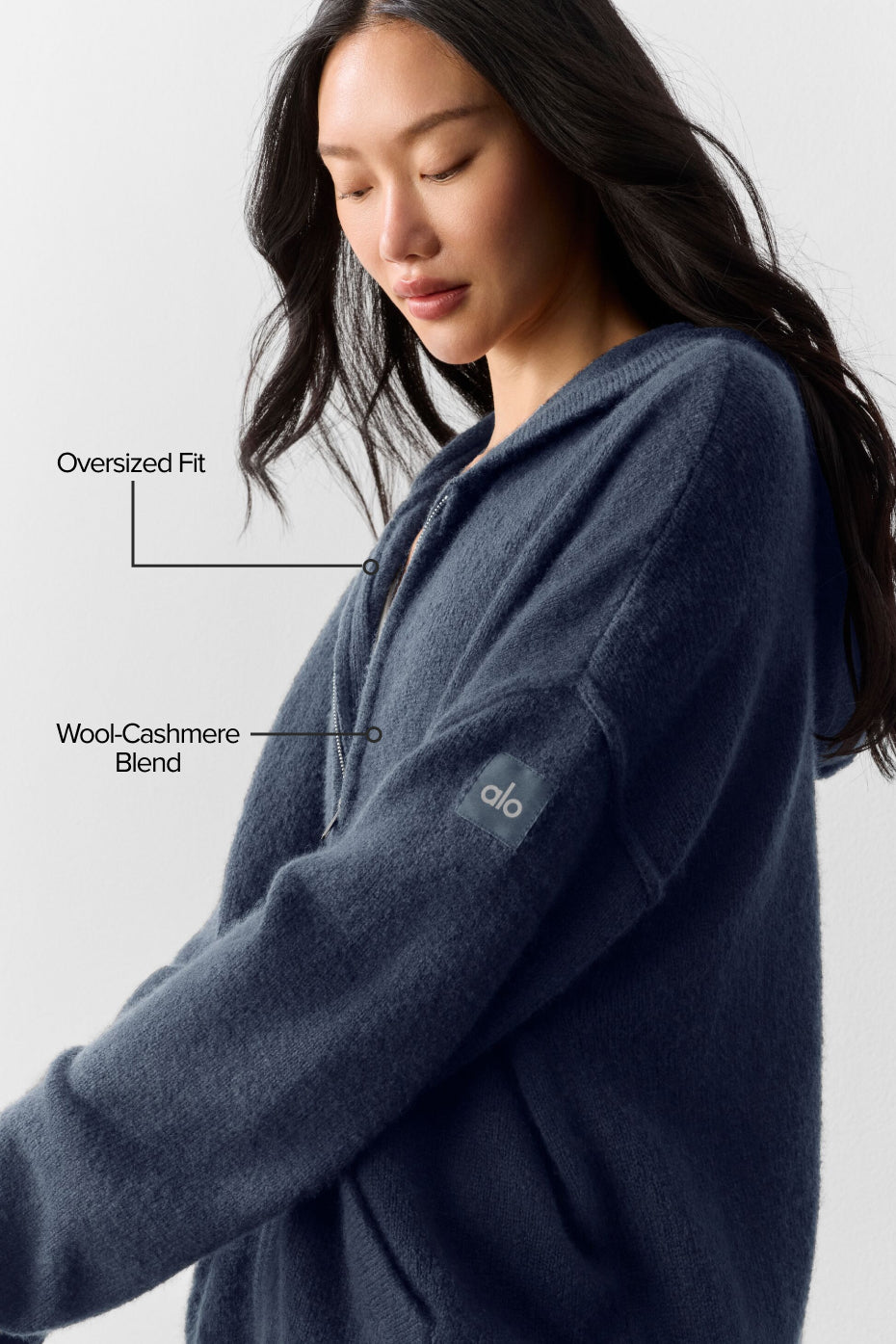 Alo Yoga Wool Cashmere New Class Full Zip Hoodie - Navy