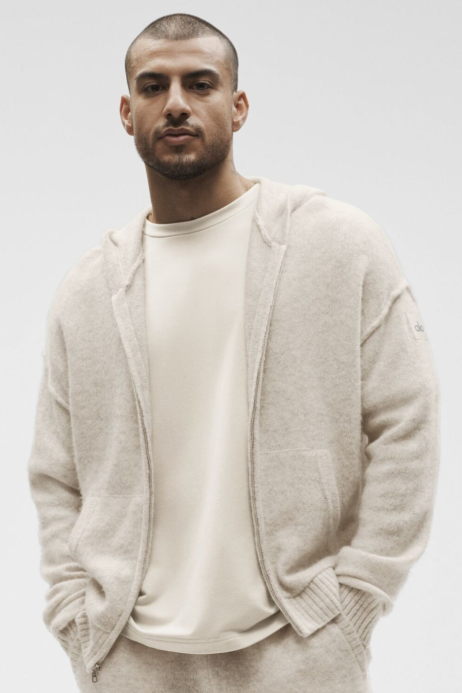 Alo Yoga Wool Cashmere New Class Full Zip Hoodie - Oatmeal Heather