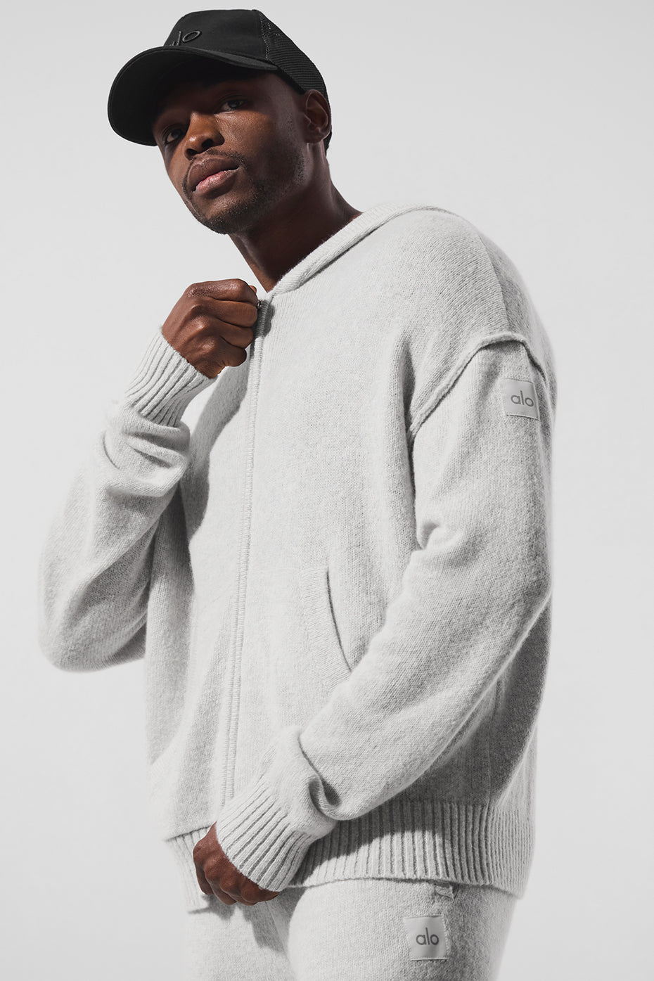 Alo Yoga Wool Cashmere New Class Full Zip Hoodie - Pearl Grey Heather