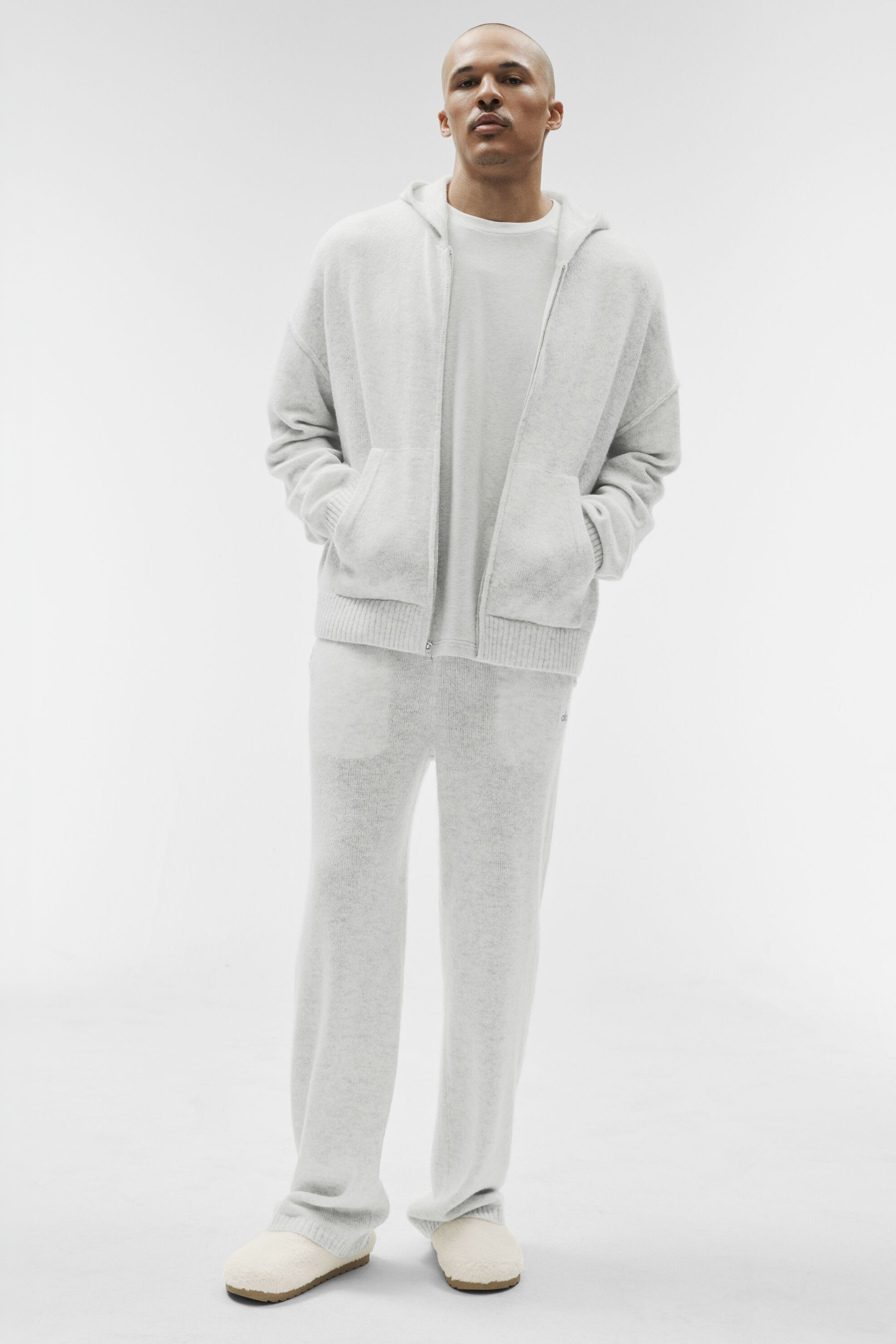Alo Yoga Wool Cashmere New Class Full Zip Hoodie - White Heather