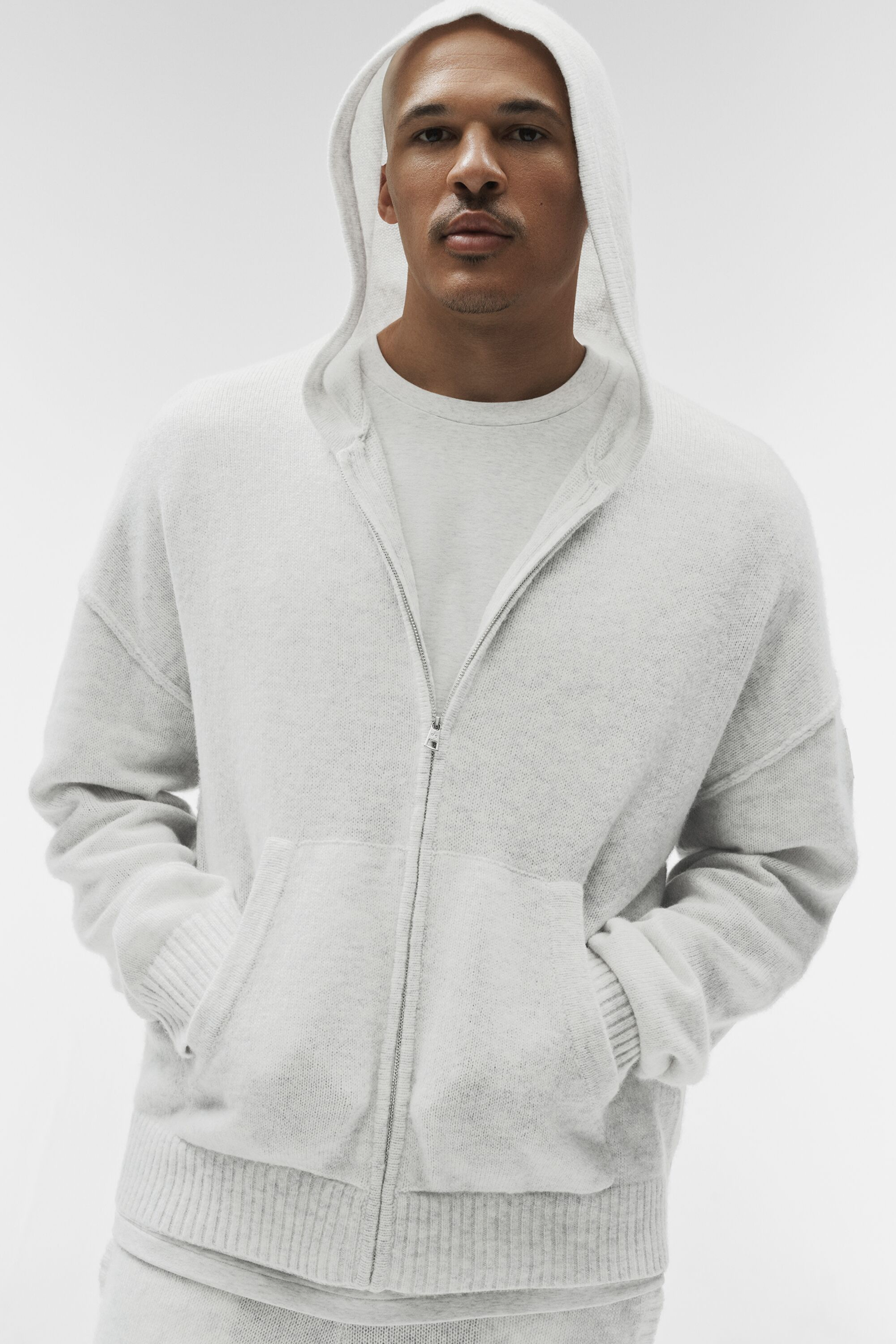 Alo Yoga Wool Cashmere New Class Full Zip Hoodie - White Heather