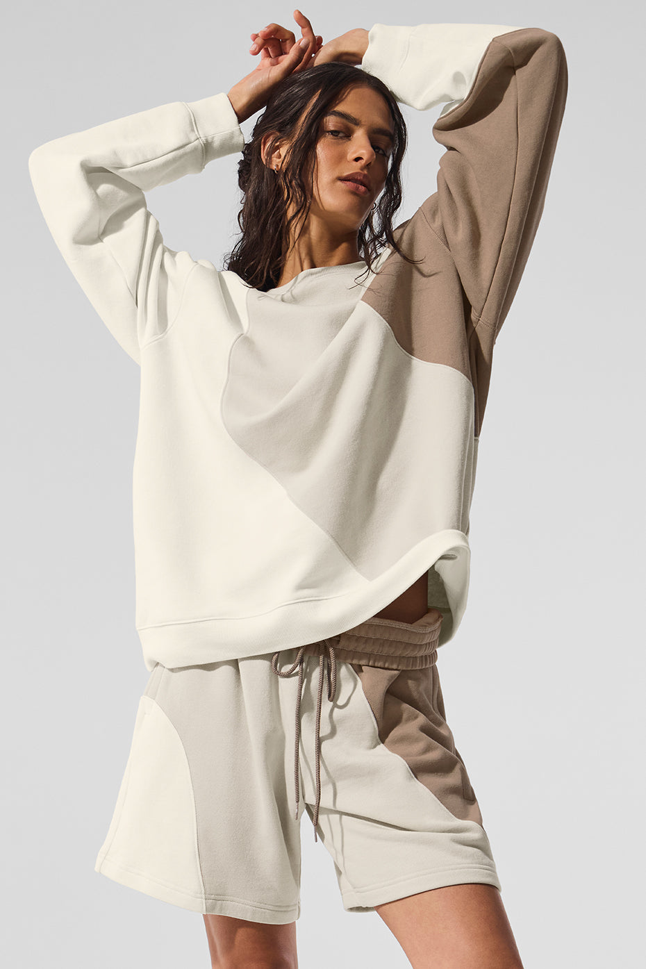 Alo Yoga Make Waves Crew Neck Pullover - Ivory/Bone/Gravel