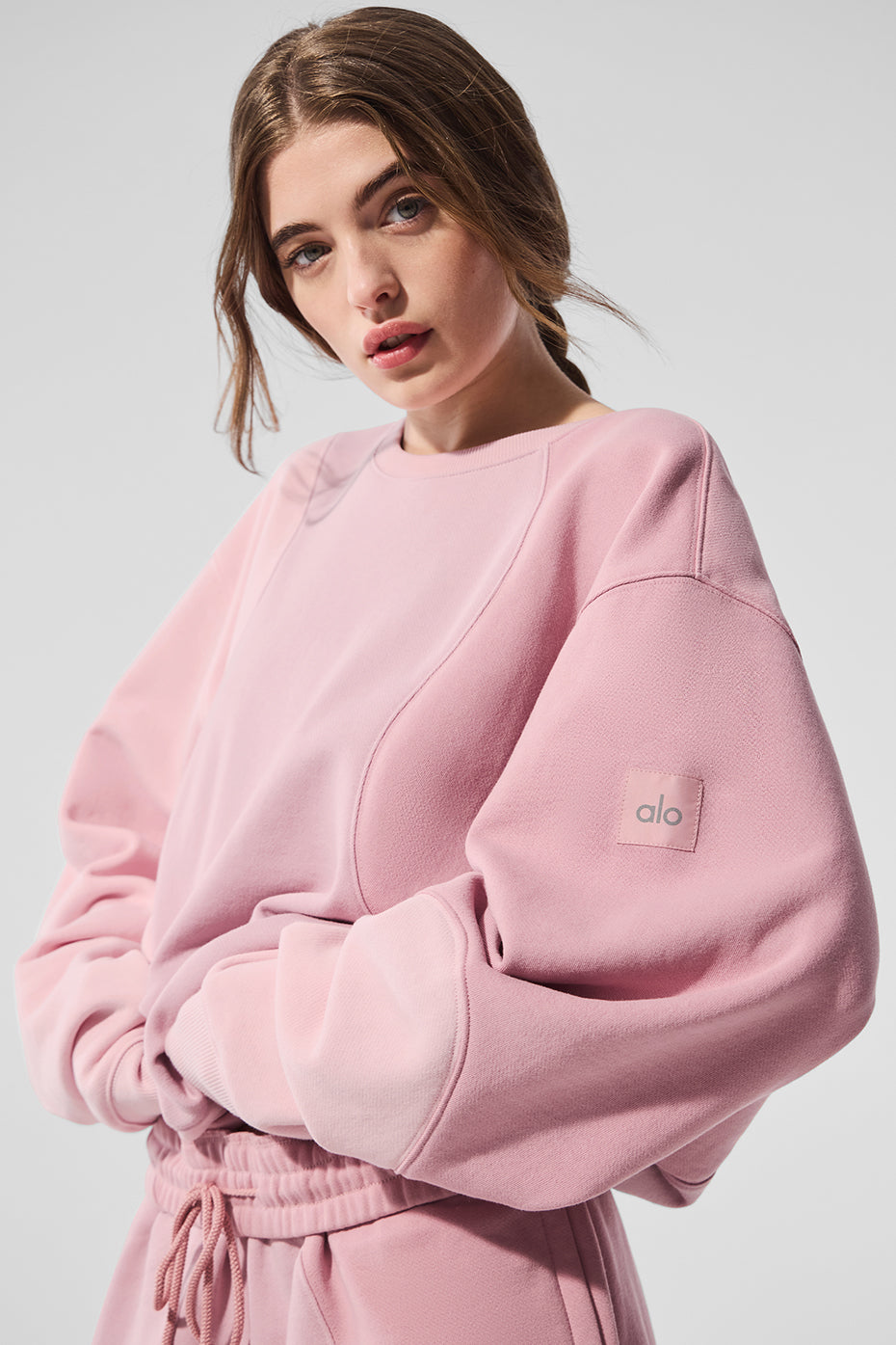 Alo Yoga Make Waves Crew Neck Pullover - Sunset Pink Tonal
