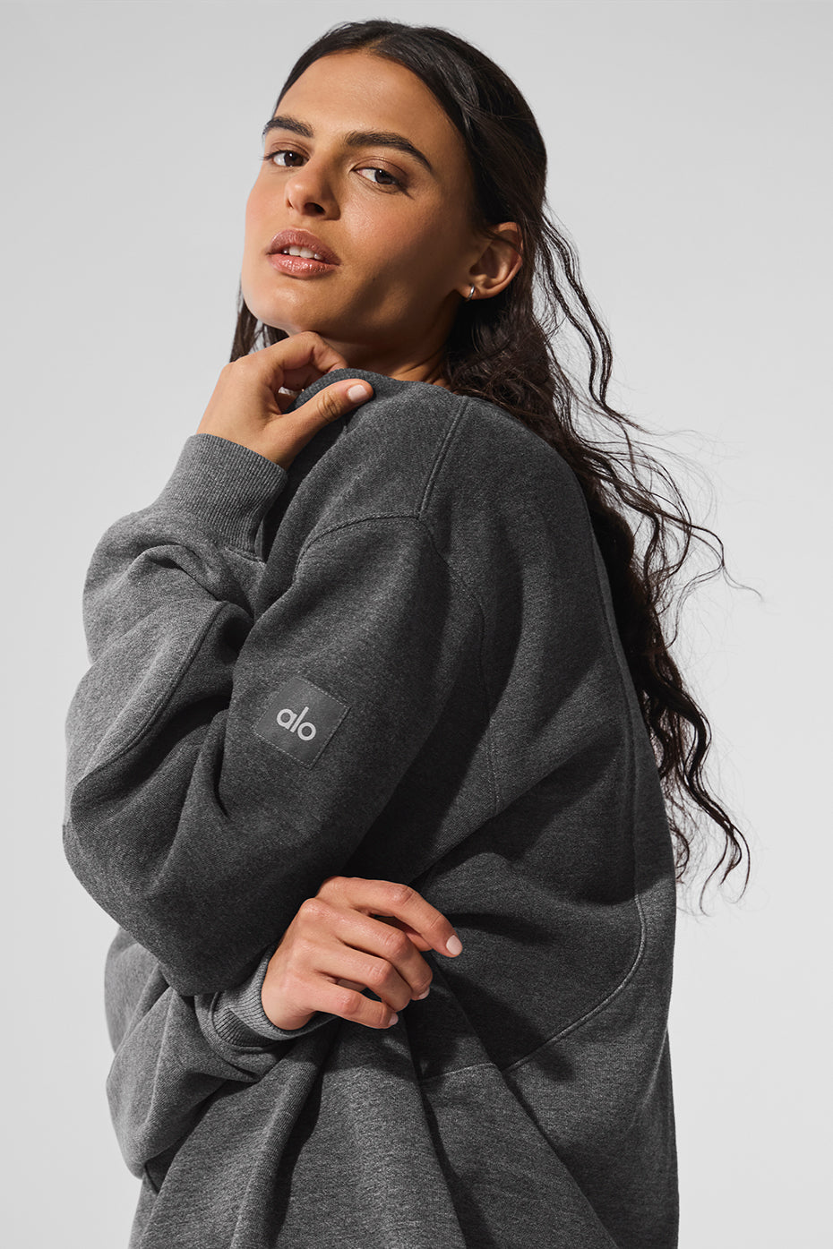 Alo Yoga Make Waves Crew Neck Pullover - Dark Heather Grey Tonal