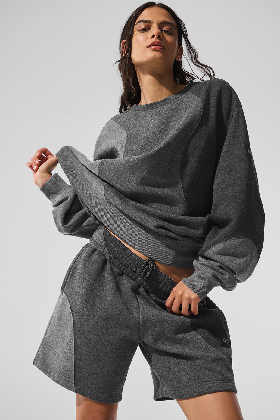 Alo Yoga Make Waves Crew Neck Pullover - Dark Heather Grey Tonal