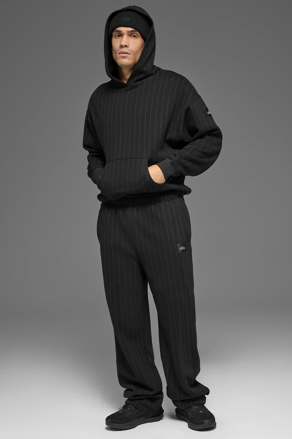 Alo Yoga Pinstripe Hoodie - Black Pinstripe