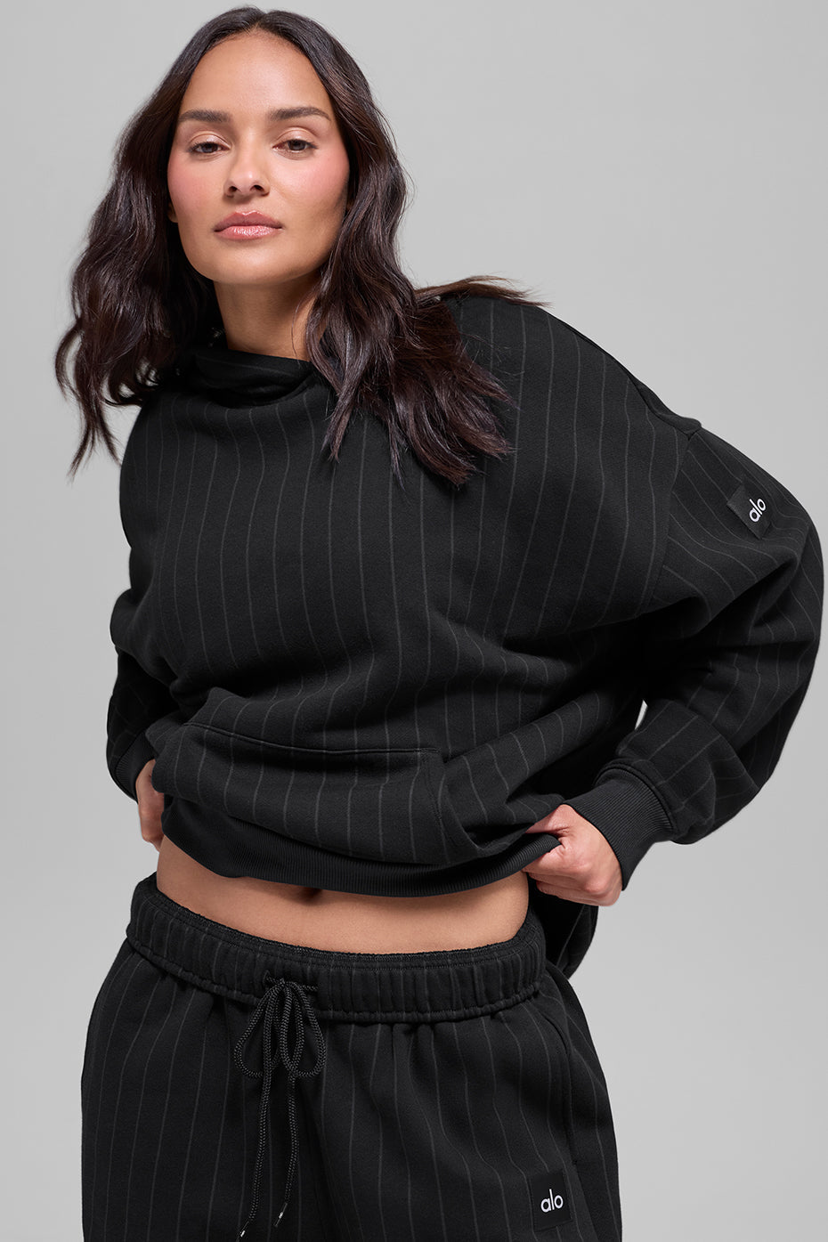 Alo Yoga Pinstripe Hoodie - Black Pinstripe